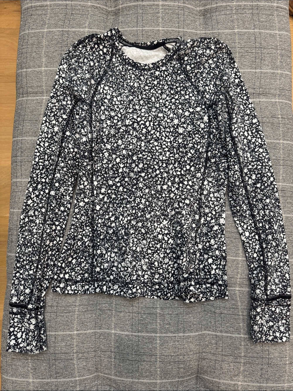 lululemon Black and White Floral Long Sleeve Tee